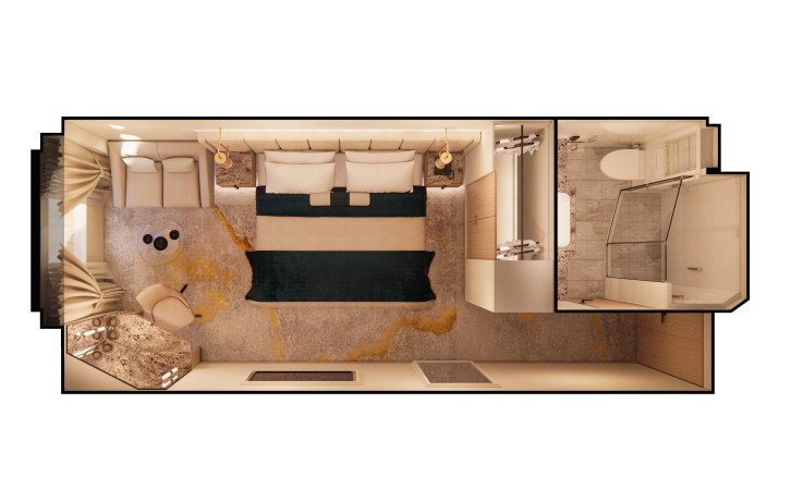 Single Guest Room with Ocean View floor Plan