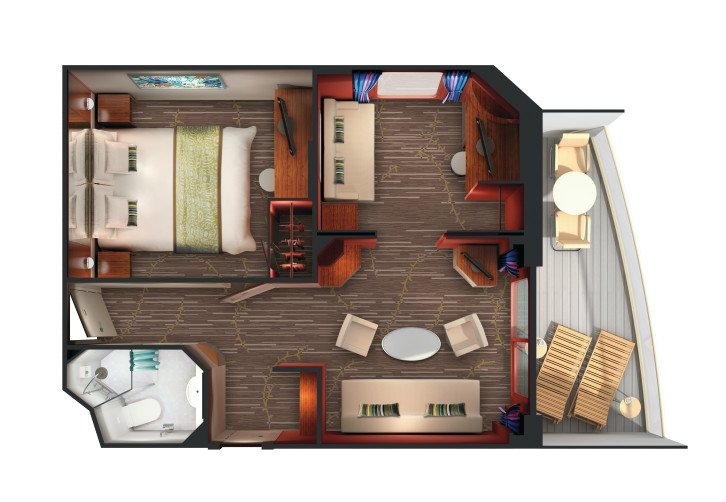 2-Bedroom Aft-Facing Family Suite with Balcony floor Plan