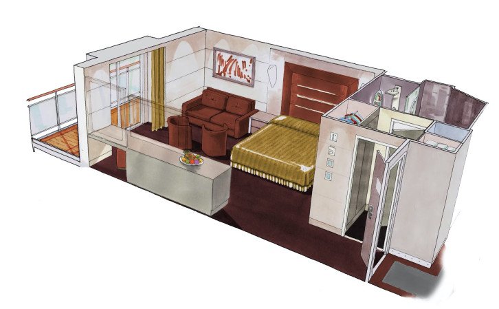 MSC Yacht Club Deluxe Suite floor plan on MSC Bellissima