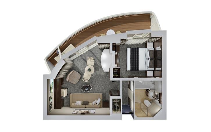 Aft-Facing Penthouse with Master Bedroom & Large Balcony floor Plan
