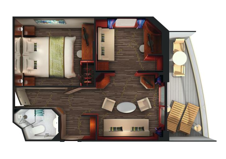 2-Bedroom Aft-Facing Family Suite with Balcony floor Plan
