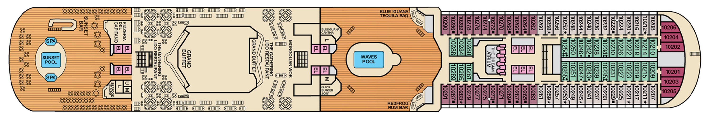 Deck 10 plan on Carnival Dream