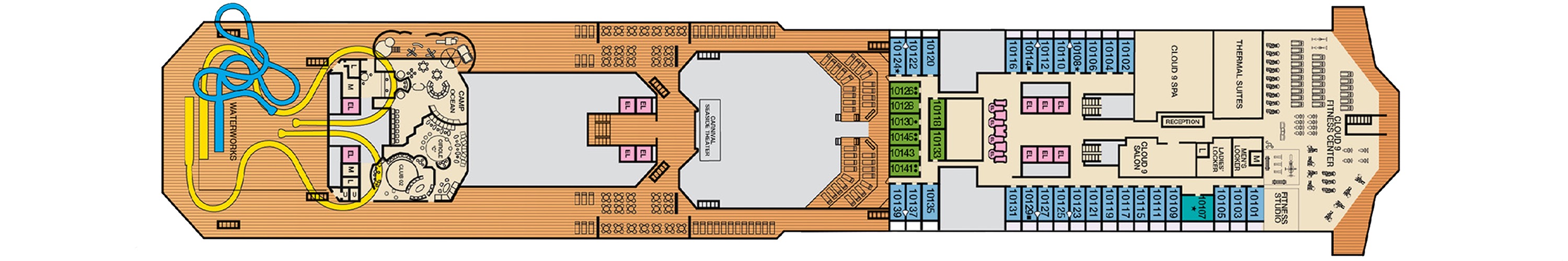 Deck 10 plan on Carnival Sunshine