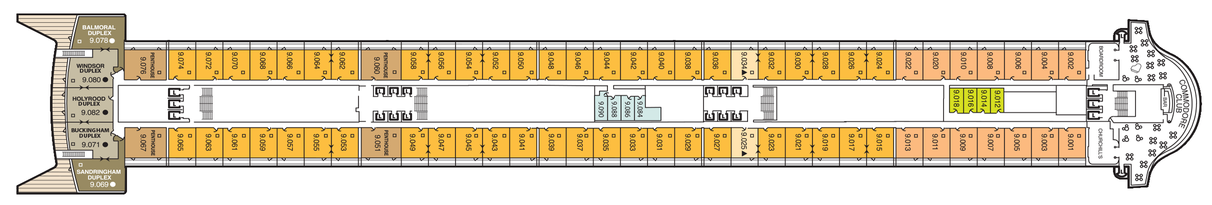 Deck 9 plan on Queen Mary 2