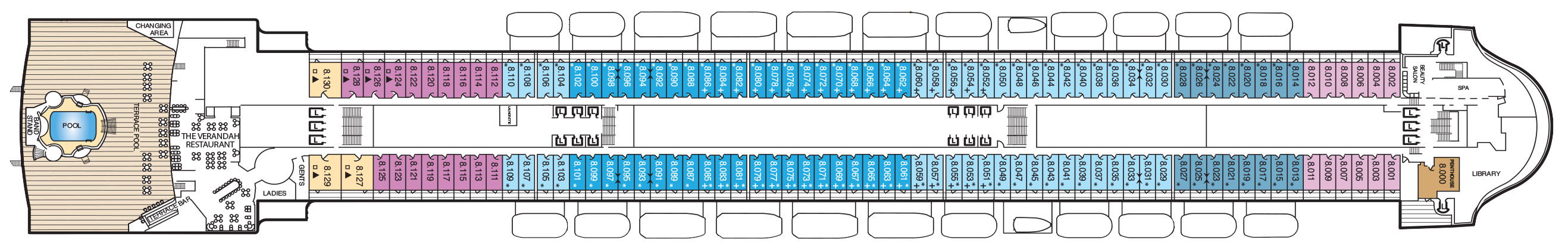 Deck 8 plan on Queen Mary 2