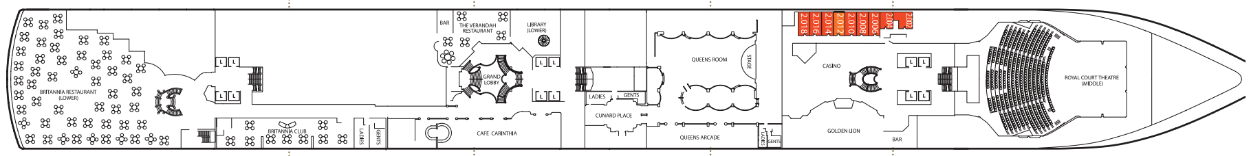 Deck 2 plan on Queen Elizabeth