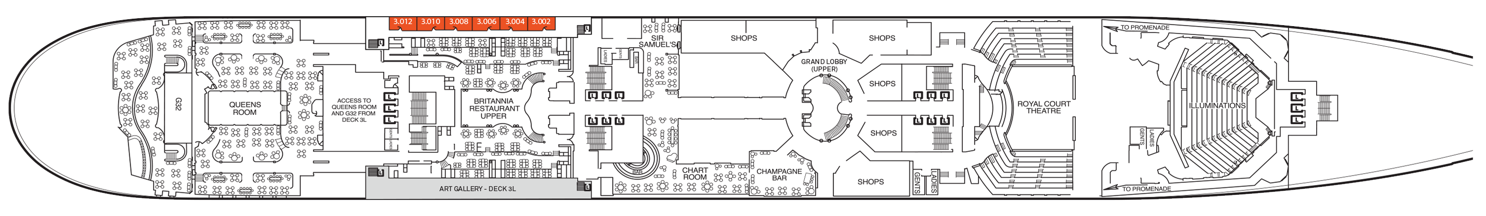 Deck 3 plan on Queen Mary 2