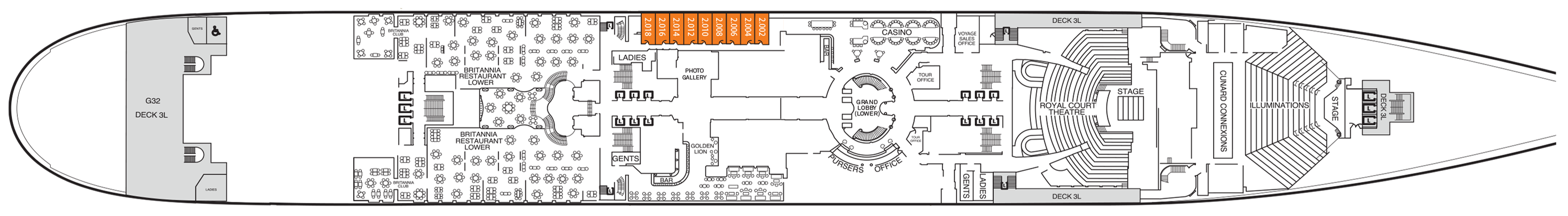 Deck 2 plan on Queen Mary 2