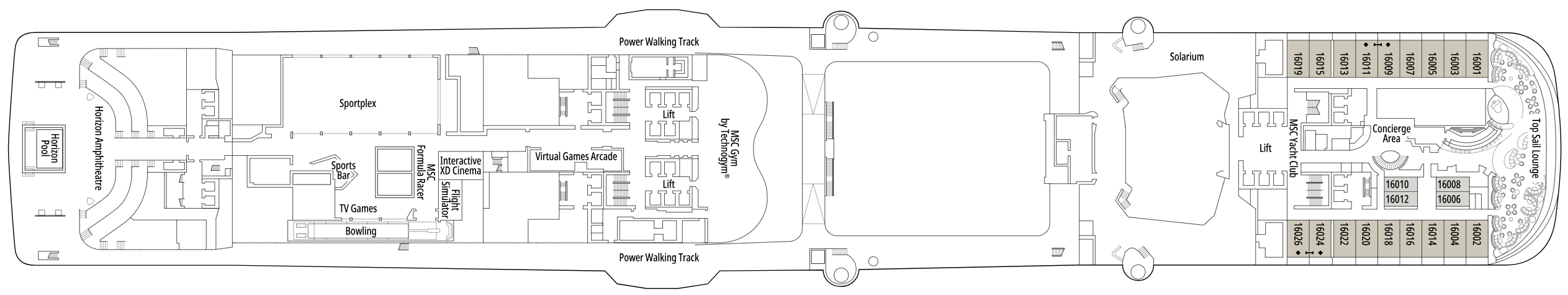 Deck 16 plan on MSC Meraviglia