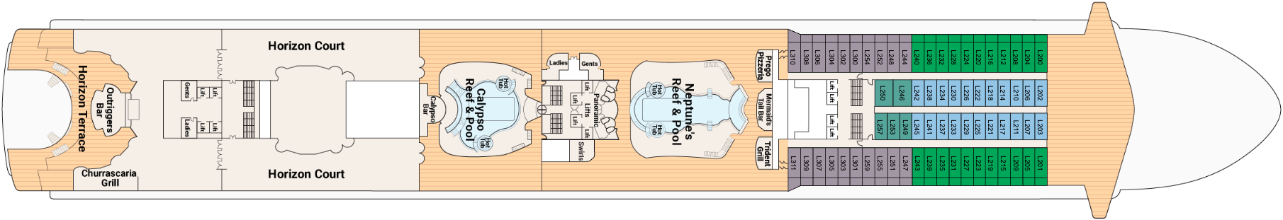 Deck 14 plan on Diamond Princess