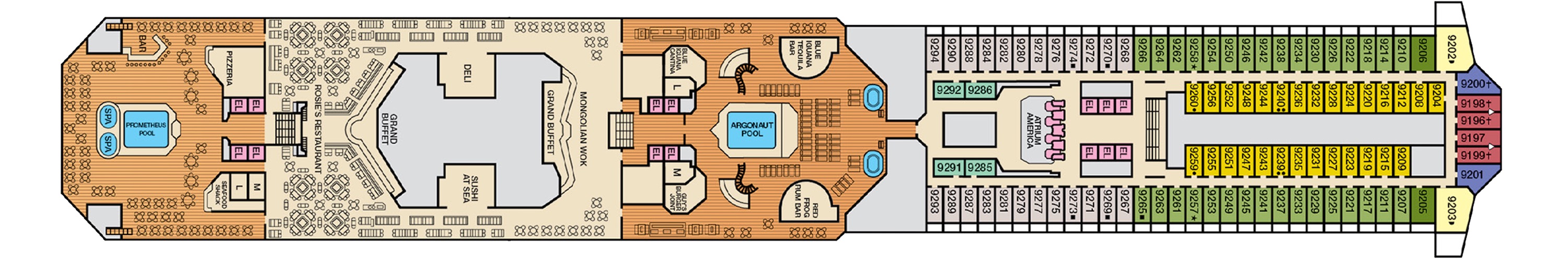 Deck 9 plan on Carnival Valor