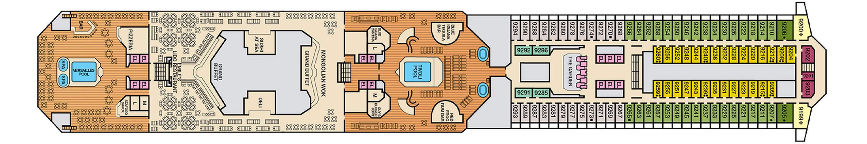 Deck 9 plan on Carnival Liberty