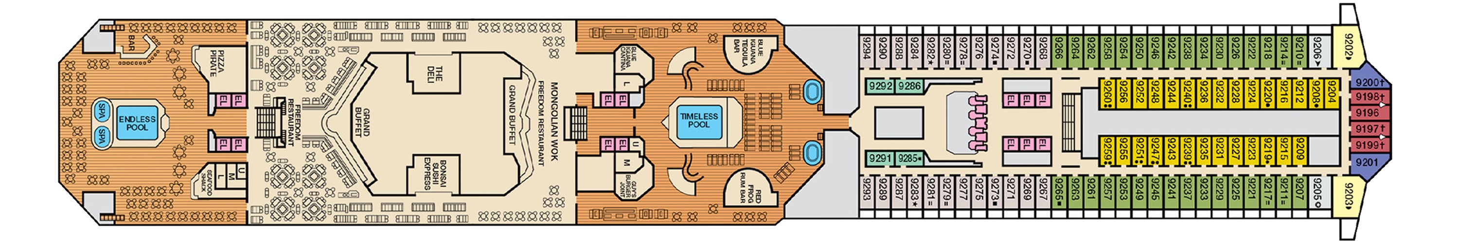 Deck 9 plan on Carnival Freedom