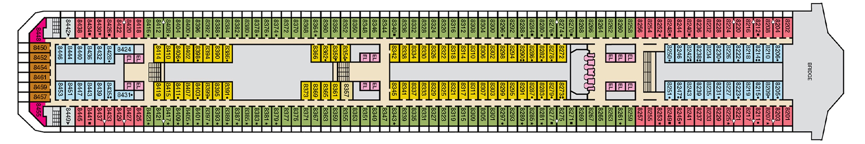 Deck 8 plan on Carnival Freedom