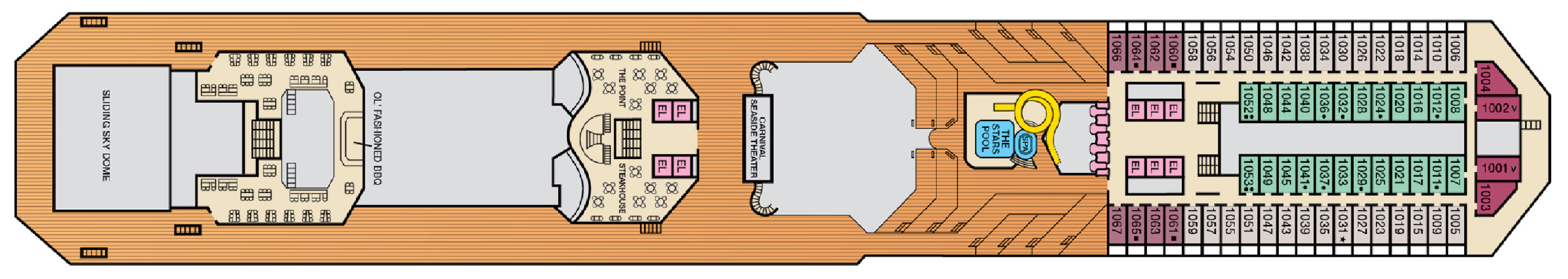 Deck 10 plan on Carnival Conquest