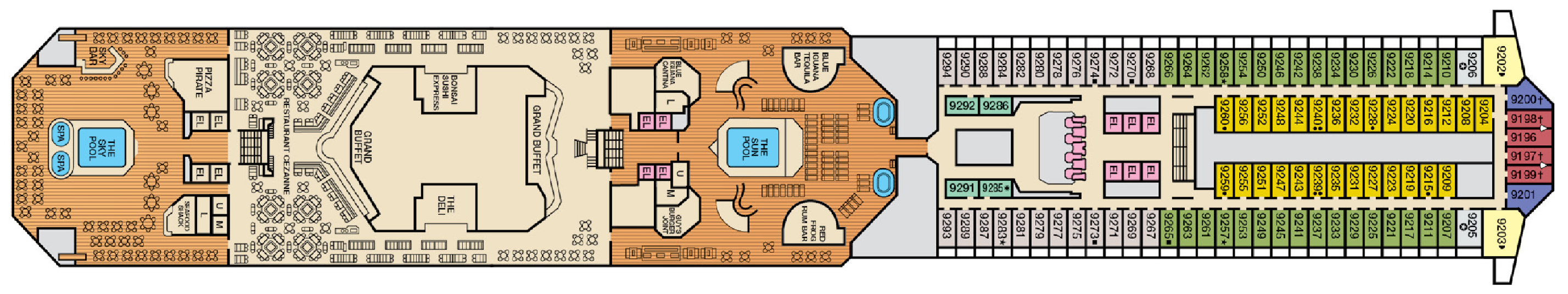 Deck 9 plan on Carnival Conquest