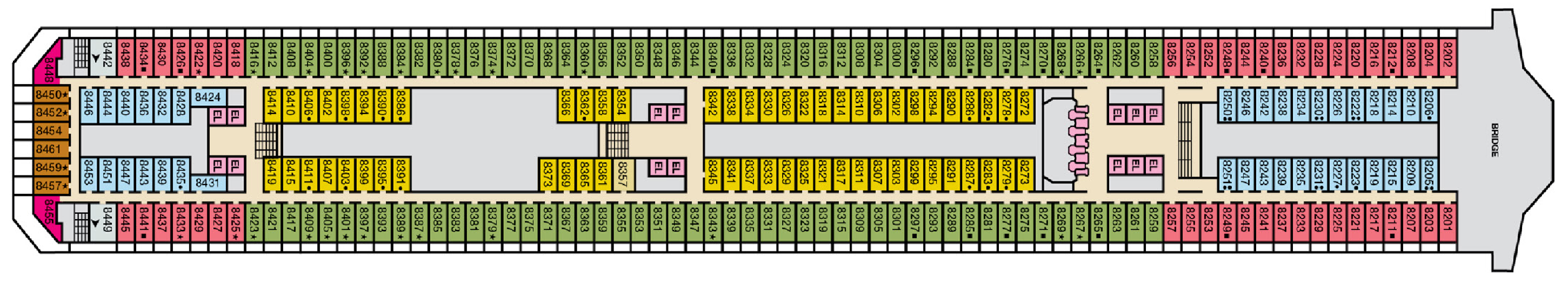 Deck 8 plan on Carnival Conquest