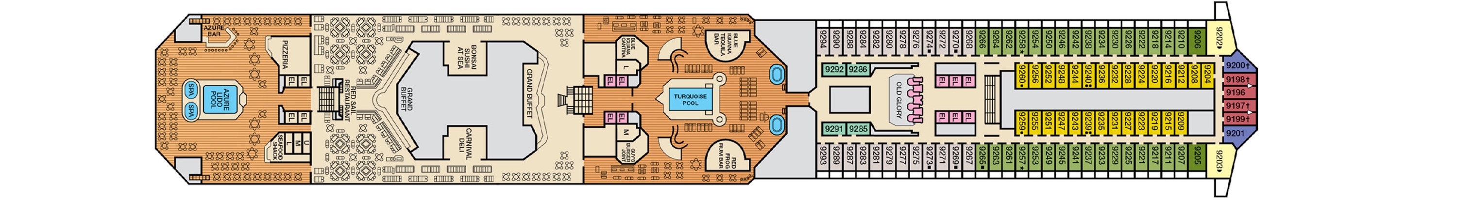 Deck 9 plan on Carnival Glory