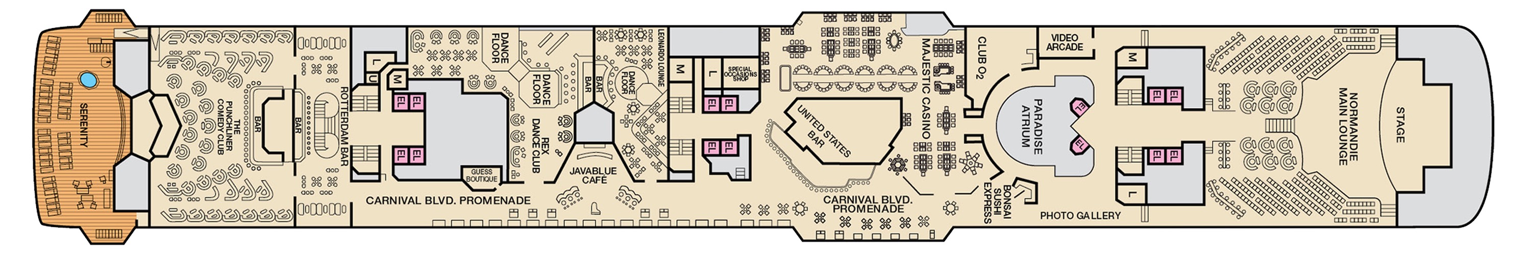 Deck 9 plan on Carnival Paradise