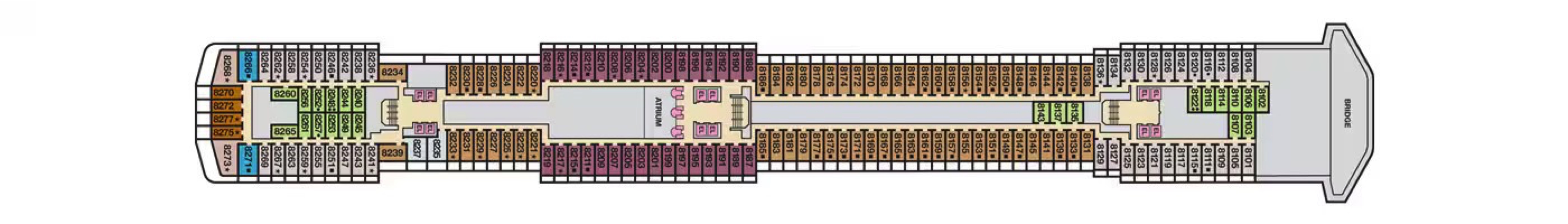 Deck 8 plan on Carnival Miracle