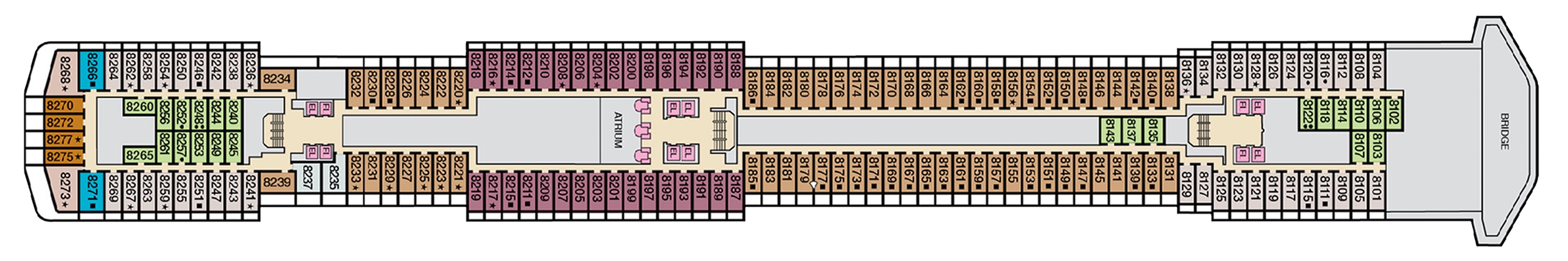 Deck 8 plan on Carnival Spirit