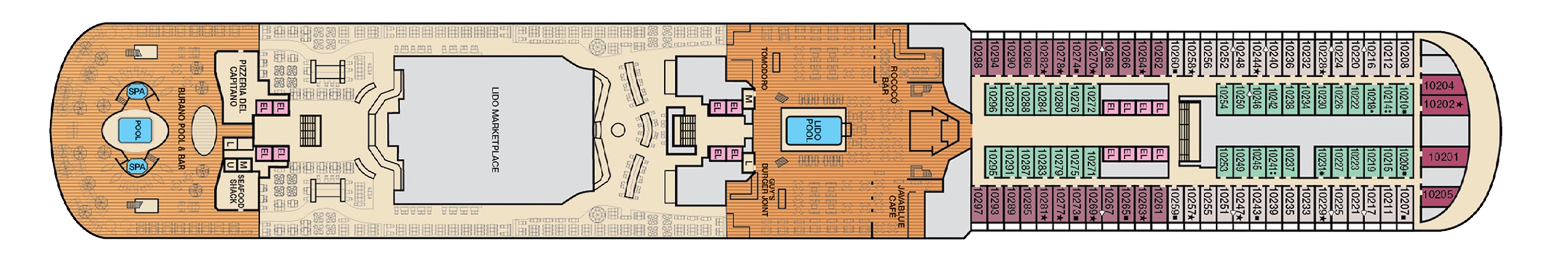 Deck 10 plan on Carnival Venezia