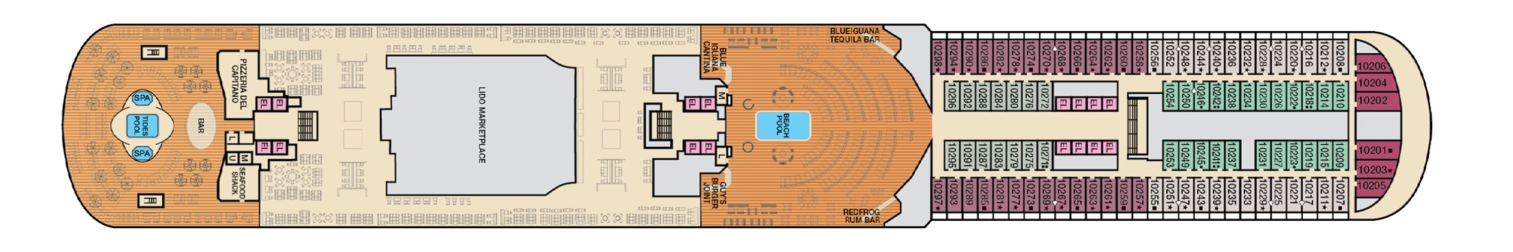 Deck 10 plan on Carnival Panorama
