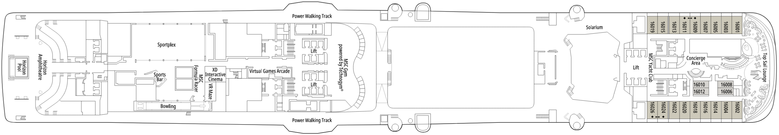 Deck 16 plan on MSC Grandiosa