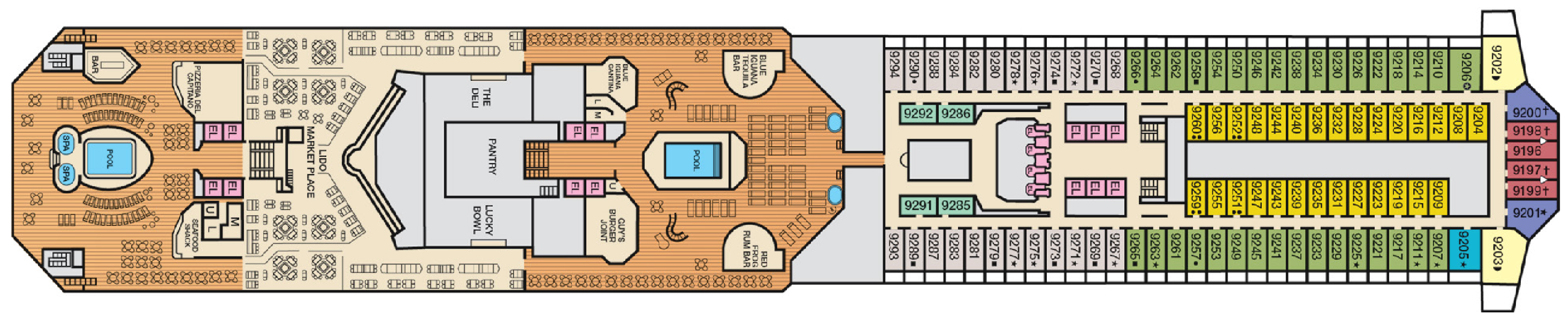 Deck 9 plan on Carnival Sunrise