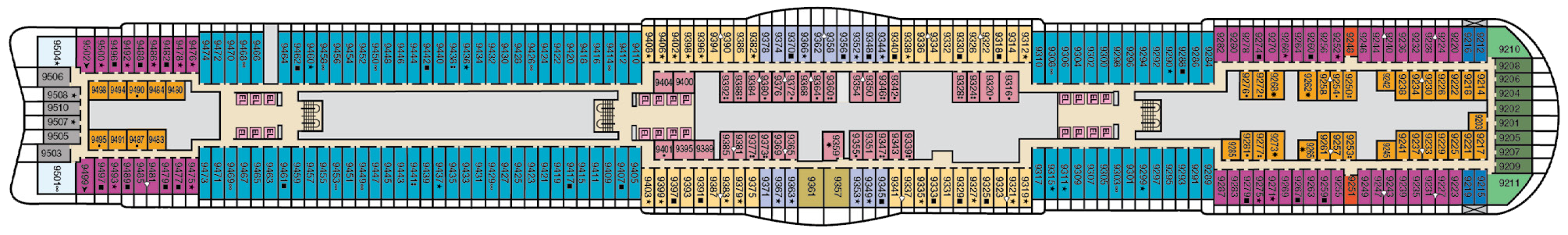 Deck 9 plan on Carnival Mardi Gras