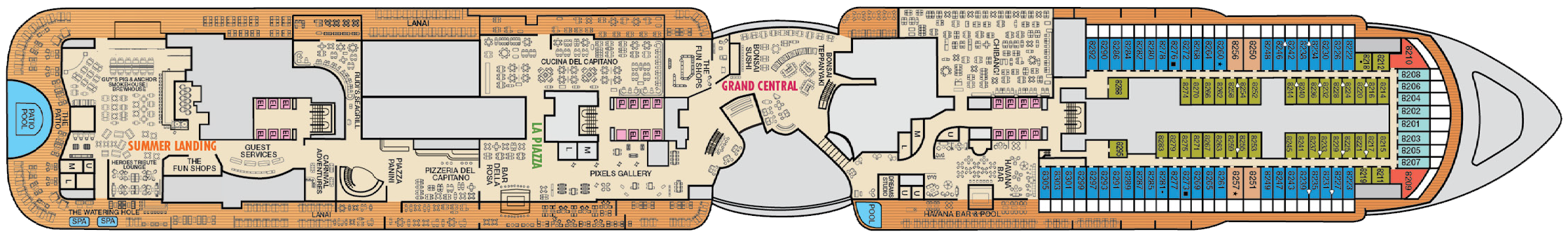 Deck 8 plan on Carnival Mardi Gras