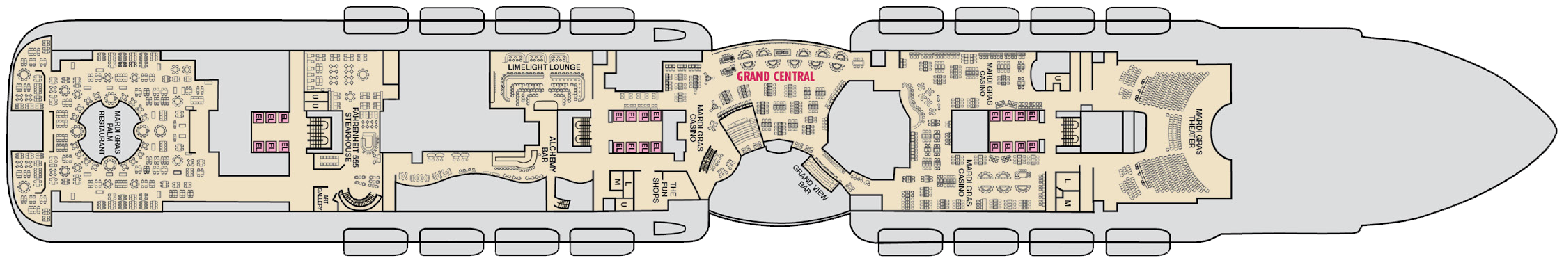 Deck 7 plan on Carnival Mardi Gras