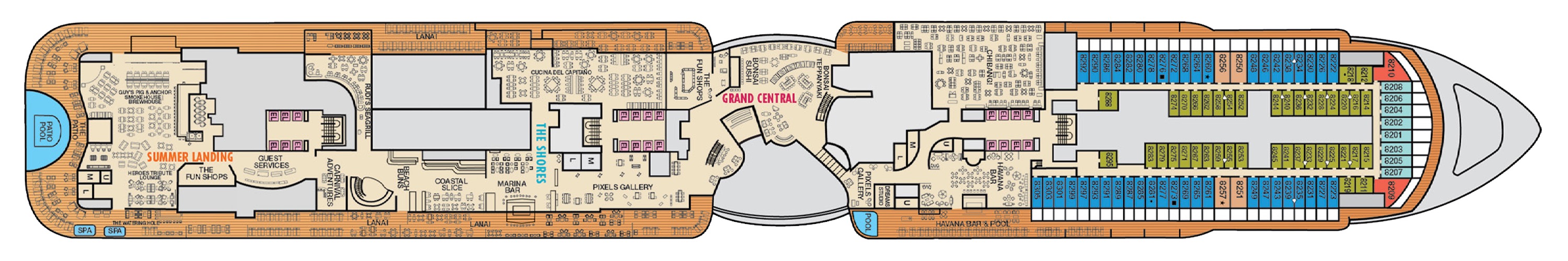 Deck 8 plan on Carnival Jubilee