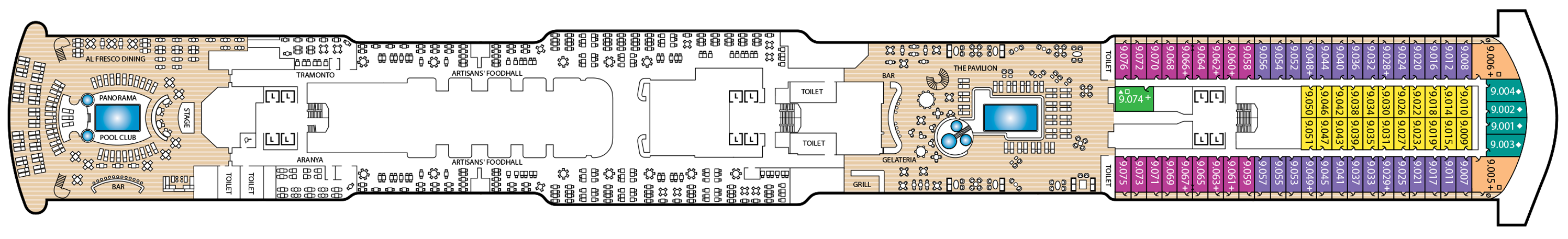 Deck 9 plan on Queen Anne