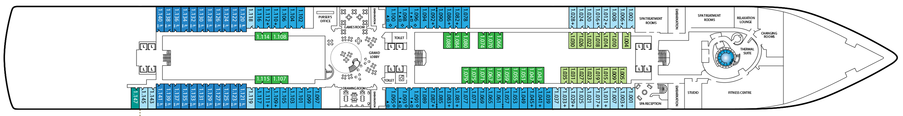 Deck 1 plan on Queen Anne
