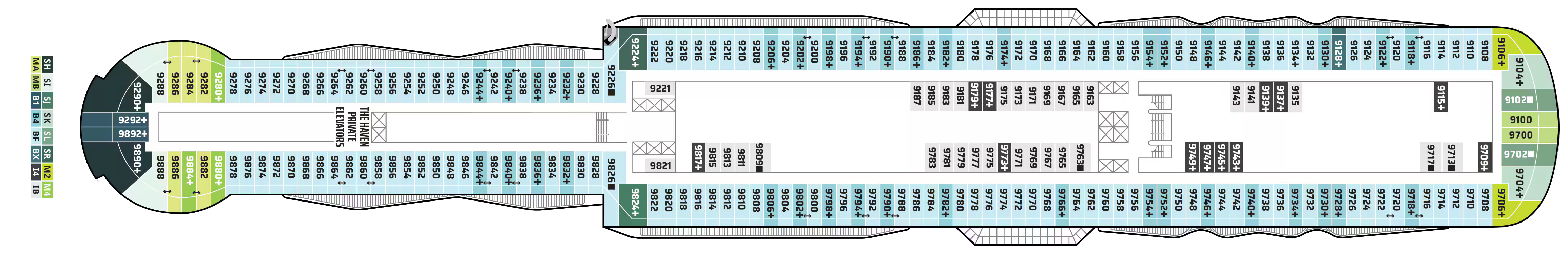 Deck 9 plan on Norwegian Luna