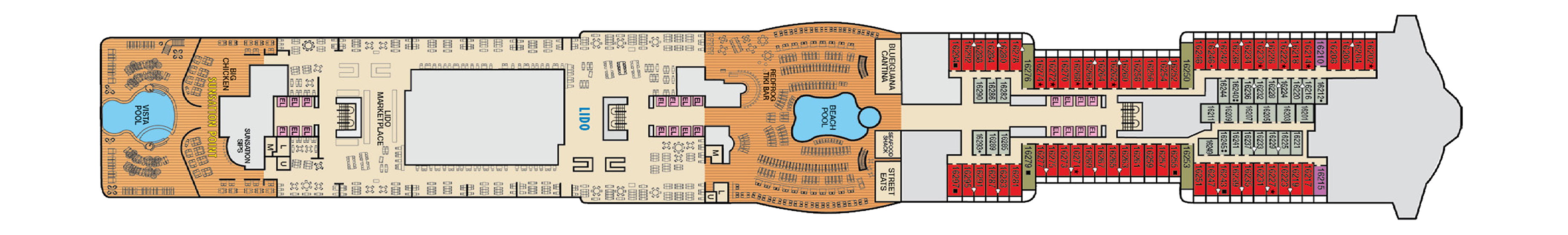 Deck 16 plan on Carnival Festivale