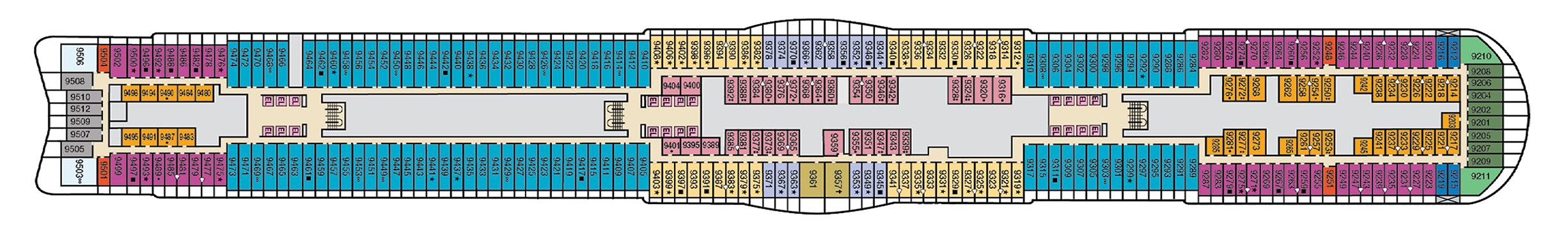 Deck 9 plan on Carnival Festivale