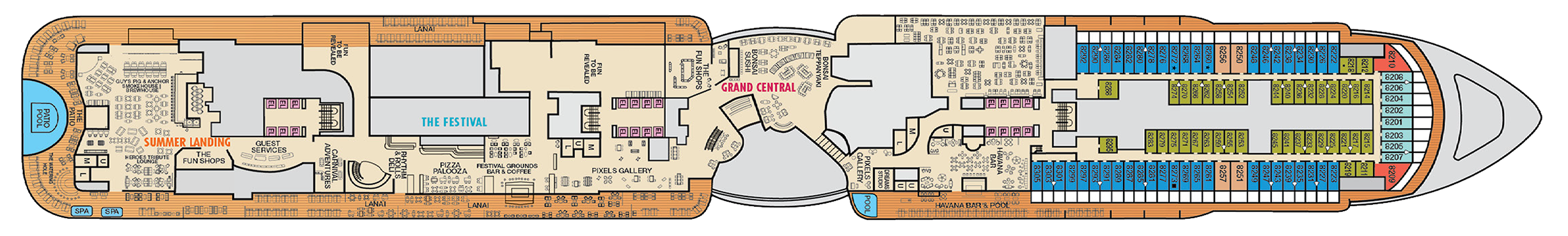 Deck 8 plan on Carnival Festivale