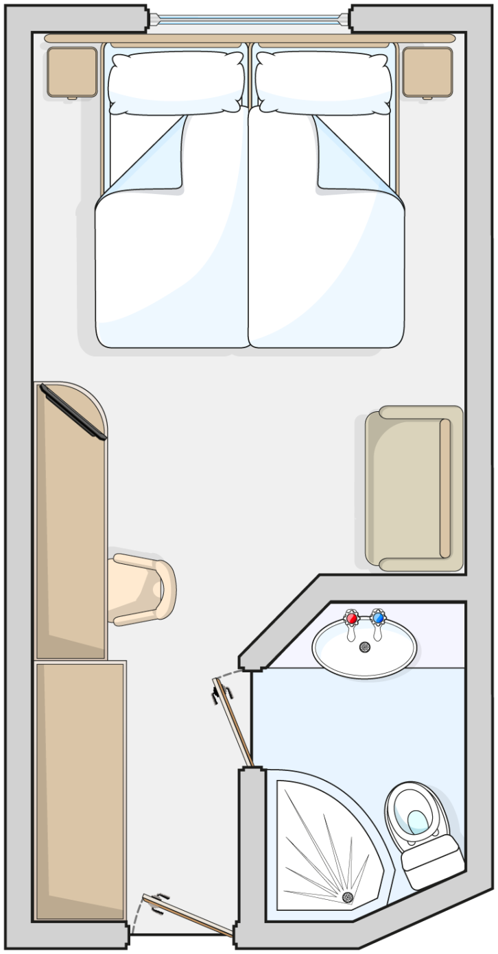 Single Outside Cabin floor plan on Marella Discovery 2