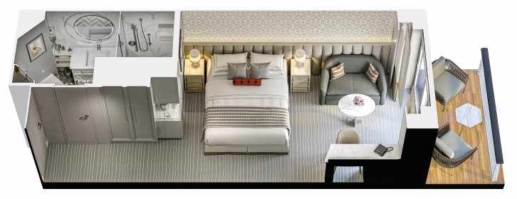 Veranda Stateroom floor plan on Oceania Marina