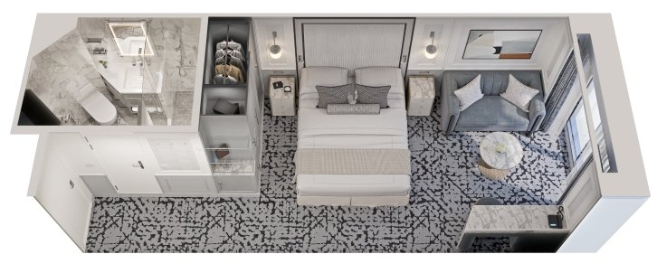 Deluxe Oceanview Staterooms floor plan on Oceania Marina