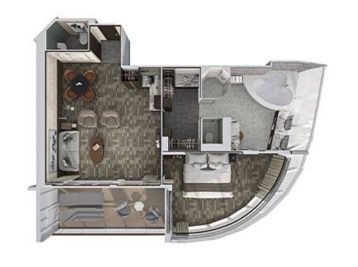 The Haven Deluxe Owner's Suite with Large Balcony floor plan on Norwegian Epic