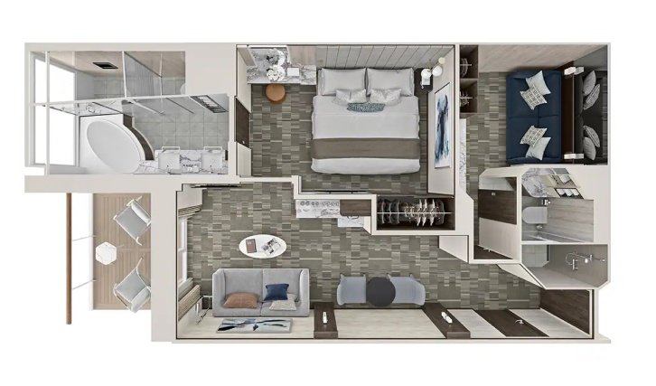 The Haven 2-Bedroom Family Villa with Balcony floor plan on Norwegian Epic