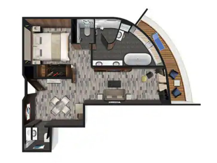 Aft-Facing Owner's Suite with Master Bedroom & Balcony floor plan on Norwegian Spirit