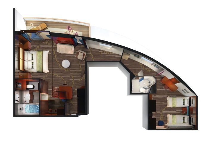 2-Bedroom Deluxe Family Suite with Balcony floor plan on Pride of America