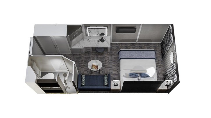 Oceanview Stateroom floor plan on Oceania Regatta
