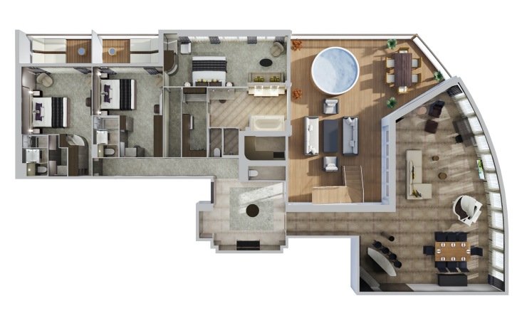 The Haven 3-Bedroom Garden Villa floor plan on Norwegian Pearl