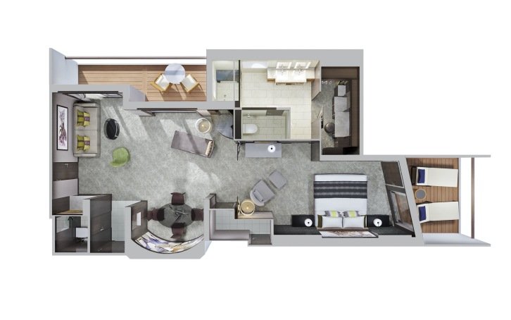 The Haven Deluxe Owner's Suite with Balcony floor plan on Norwegian Pearl