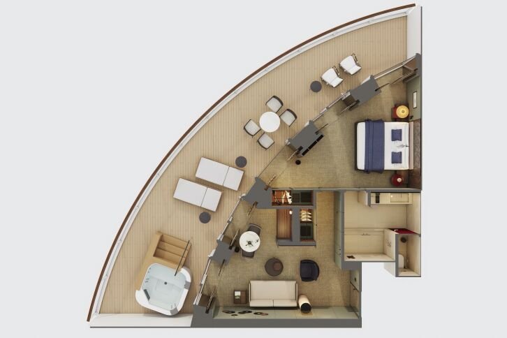 The Haven Aft-Facing Owner's Suite with Master Bedroom & Large Balcony floor plan on Norwegian Prima